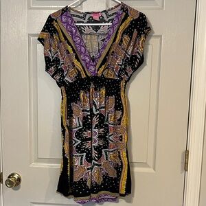 She Scool Black, Purple, Yellow Paisley Women's Dress Large